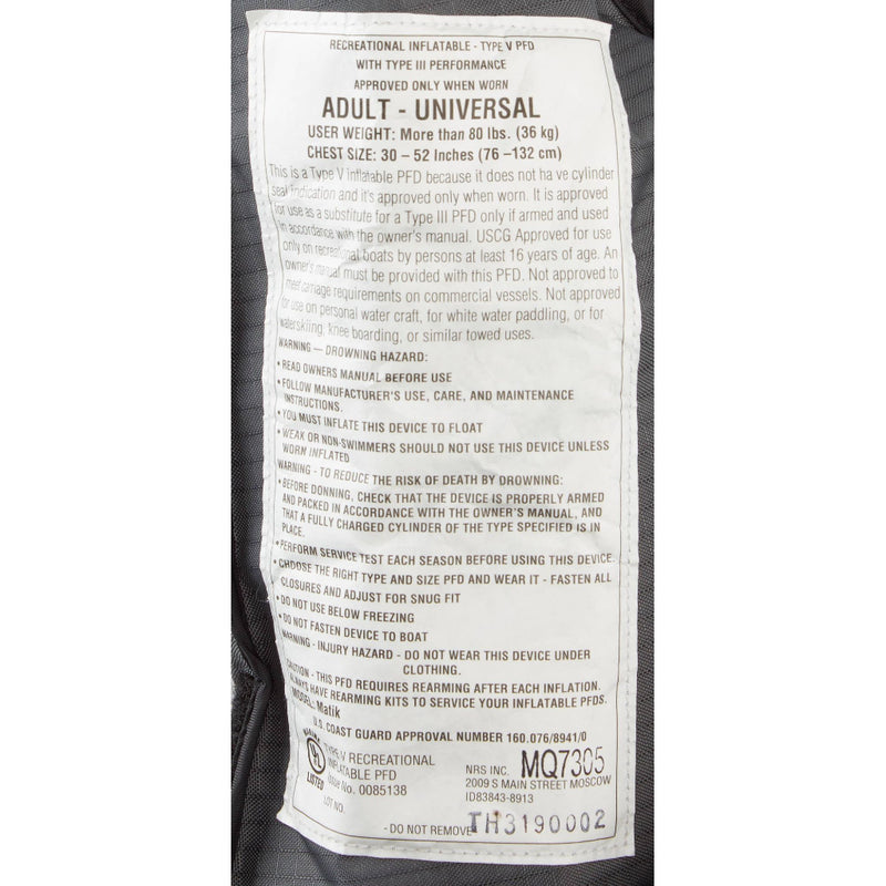 Load image into Gallery viewer, NRS Matik Inflatable PFD