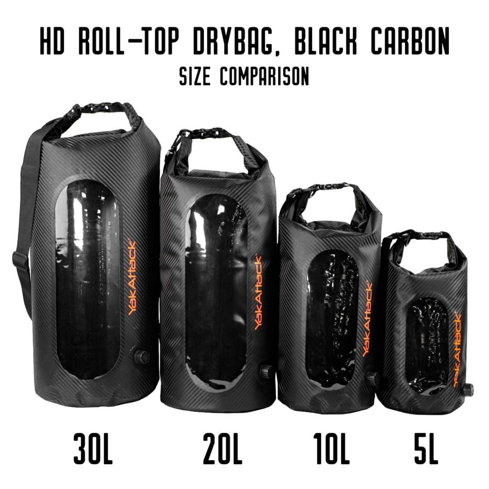 YakAttack 5L HD Roll-Top Drybag with Air Valve, Black Carbon