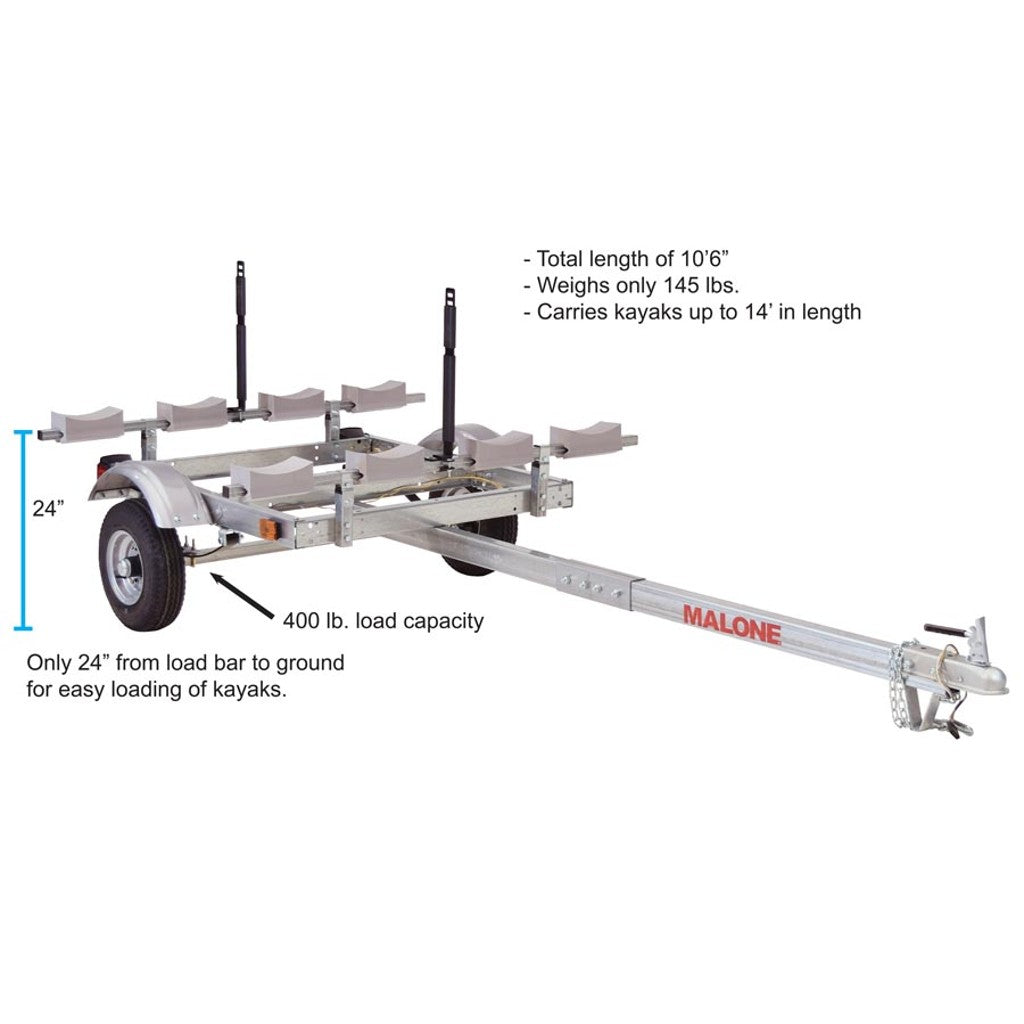 Malone EcoLight™ 4 Kayak Trailer Package (1 Stacker & 4 Sets Foam Blocks)